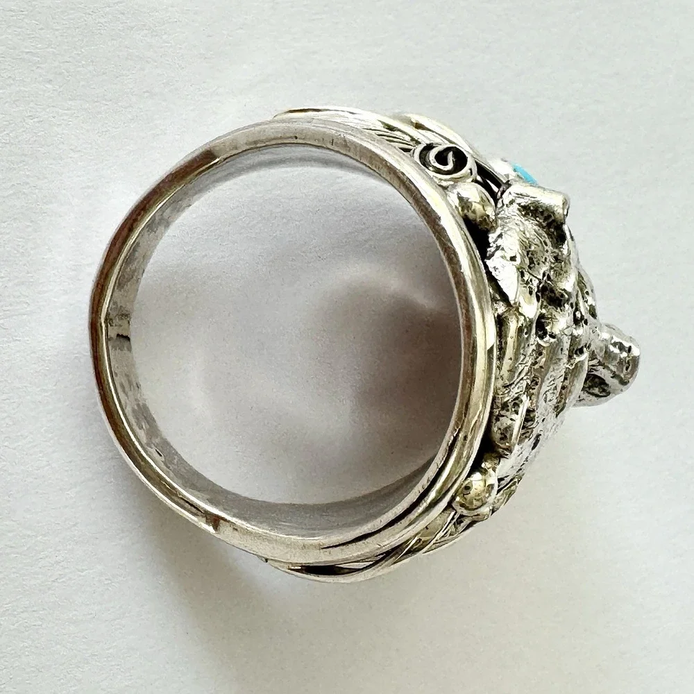Bear Head Navajo Mens Ring Kingman Turquoise Sz 11 Sterling Signed‎ Sanders